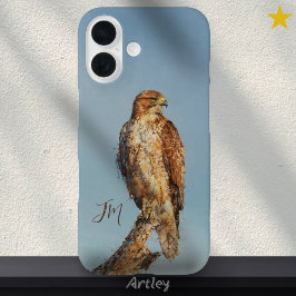 Red-Tailed Hawk Bird Painting Aangepaste naam iPhone 16 Hoesje