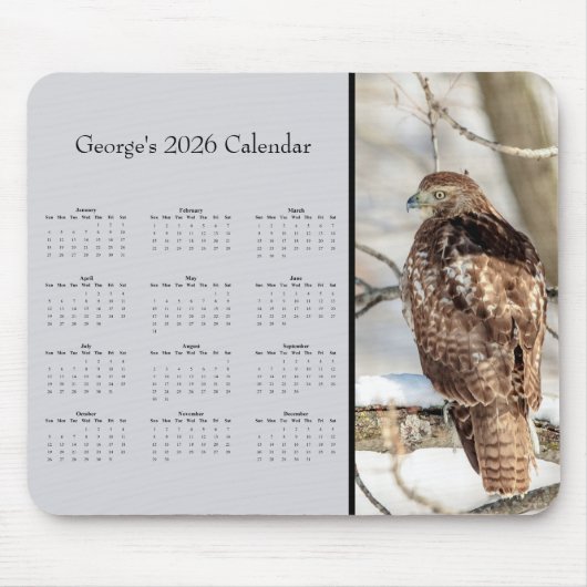 Red-tailed Hawk: Customize full year 2026 calendar Muismat (Voorkant)