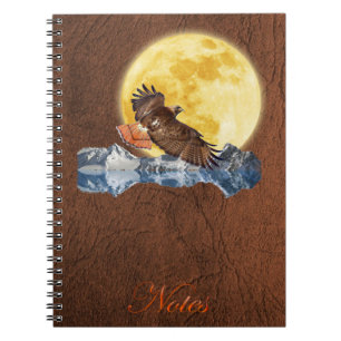 Red-Tailed Hawk & Moon op Faux Leather Notitieboek