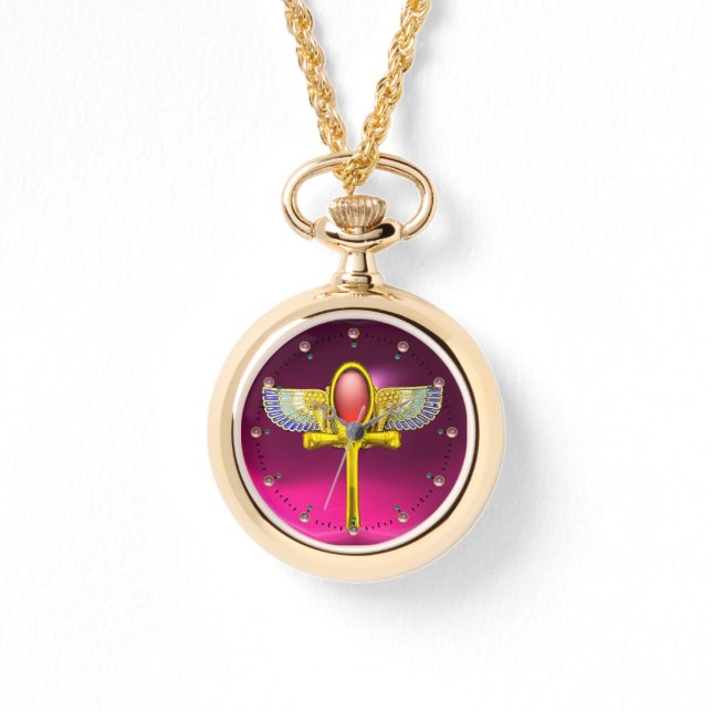 RED TALISMAN/EGYPTIAN WINGED ANKH CORNUCOPIA Pink Horloge (Voorkant)