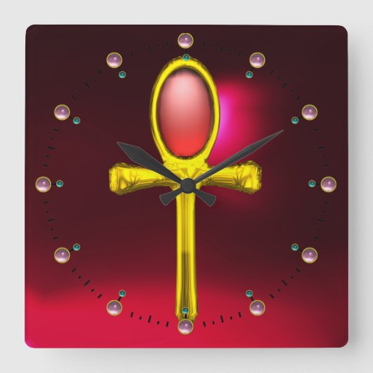 RED TALISMAN, Ruby Gemstenen, Black Vierkante Klok (Voorkant)