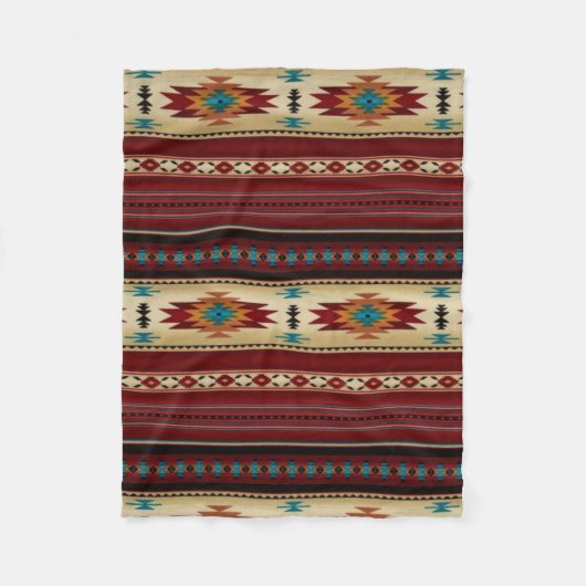 RED/TAN Aztec afdrukken Fleece Deken (Voorkant)
