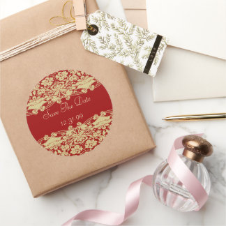Red & Tan Ecru sparen de Datum Ronde Sticker