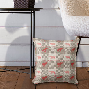 Red Tan Moose Beer Cabin Patroon Kussen
