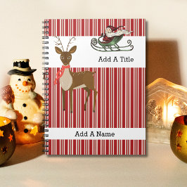 Red Tan-White Stripe・Santa-Reindeer・Custom Notitieboek