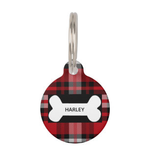Red Tartan Dog Label Huisdierpenning
