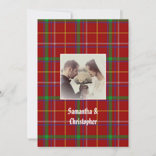 Red tartan mariage photo invitation