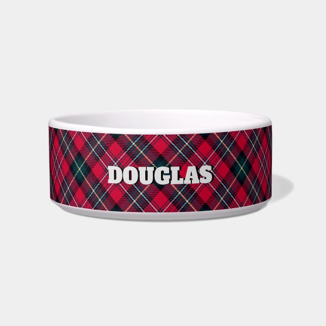 Red Tartan met (of zonder) naam van de hond Voerbakje (Voorkant)