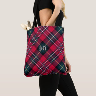 Red Tartan met uw Initiaal(en)  Draagtas