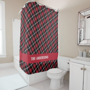 Red tartan modern rustisch gepersonaliseerd douchegordijn