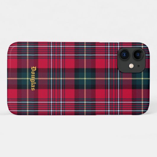 Red Tartan Phone Case met naam of Initiaal (Achterkant (horizontaal))