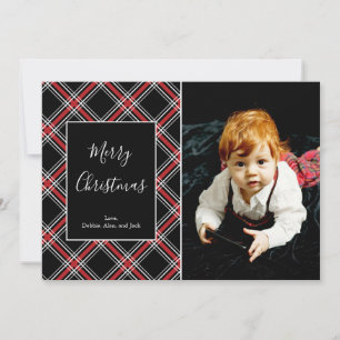 Red Tartan Plaid Carte photo pour Noël