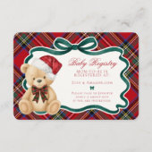 Red Tartan Plaid Christmas Bear Baby Registry Informatiekaartje (Voorkant)