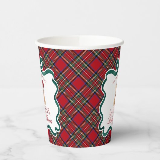 Red Tartan Plaid Christmas Bear Baby Shower Papieren Bekers (Links)