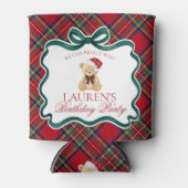 Red Tartan Plaid Christmas Bear Birthday Favor Blikjeskoeler (Voorkant)