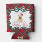 Red Tartan Plaid Christmas Bear Birthday Favor Blikjeskoeler (Achterkant)