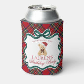 Red Tartan Plaid Christmas Bear Birthday Favor Blikjeskoeler (Blikje Achterkant)