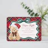 Red Tartan Plaid Christmas Bear Diaper Raffle Informatiekaartje (Staand voorkant)