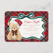 Red Tartan Plaid Christmas Bear Diaper Raffle Informatiekaartje (Voorkant)