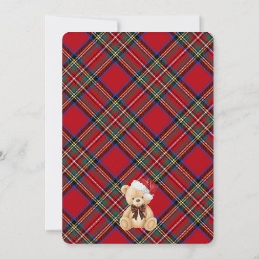 Red Tartan Plaid Christmas Beary First Birthday Kaart (Achterkant)