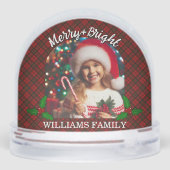 Red tartan plaid Custom photos Christmas Sneeuwbol (Achterkant)