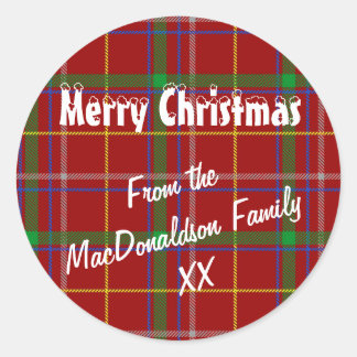 Red tartan plaid Merry Xmas Ronde Sticker