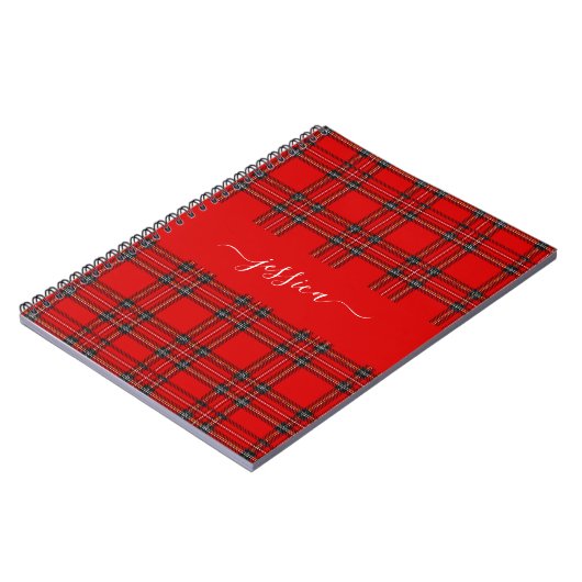 Red tartan plaid script name binder notitieboek (Linkerzijde)