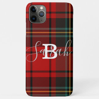 Red Tartan Pset Checkered Scotland Monogram Name iPhone 11 Pro Max Hoesje