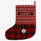 Red Tartan Pset Snow Flake Cute Monogram Grote Kerstsok (Achterkant)