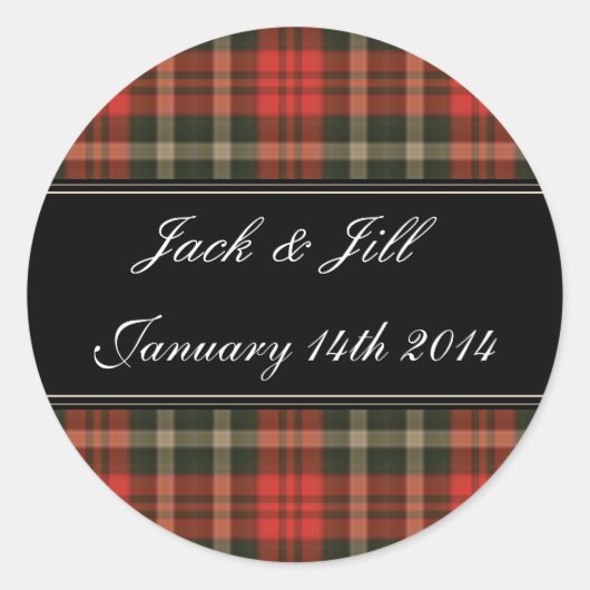 Red Tartan Scottish Wedding dates stickers (Devant)