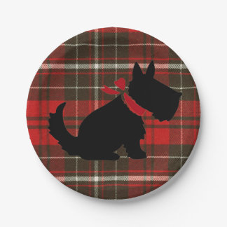 Red Tartan Scotty Dog Cute Traditional Papieren Bordje