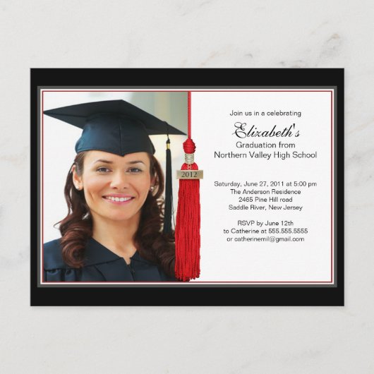 Red Tassel Photo Graduation Party invitation (Devant)