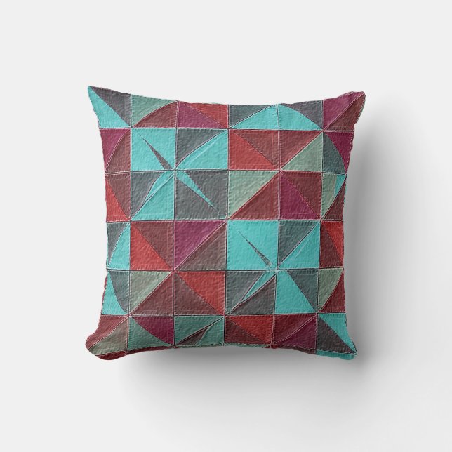 red, teal, purple, and gray quilt kussen (Voorkant)
