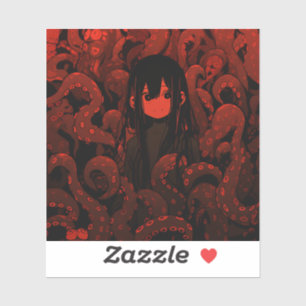 Red Tentacle Horror Anime Girl Sticker
