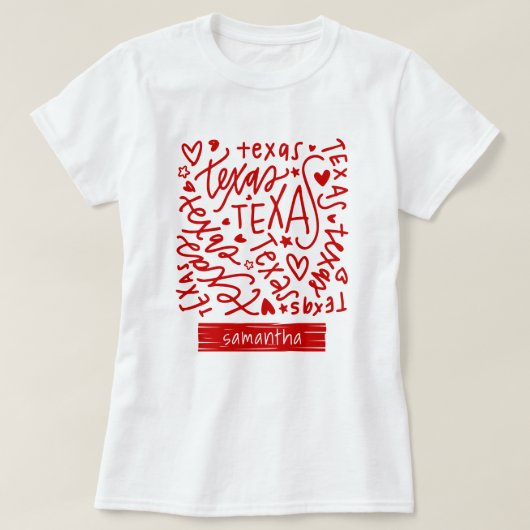 Red Texas Doodle Pattern T-shirt (Design voorkant)