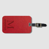 Red Textured Leather Monogram Persoonlijke naam Bagagelabel (Voorkant (horizontaal))