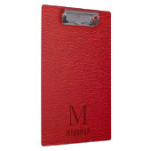 Red Textured Leather Monogram Persoonlijke naam Klembord (Rechts)