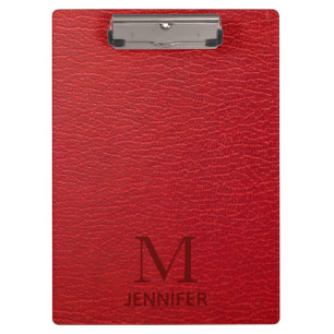 Red Textured Leather Monogram Persoonlijke naam Klembord