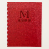 Red Textured Leather Monogram Persoonlijke naam Planner (Voorkant)