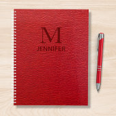 Red Textured Leather Monogram Persoonlijke naam Planner