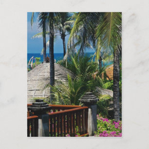 Red Thatched huts bij het strand, Nusa Dua, Bali,  Briefkaart