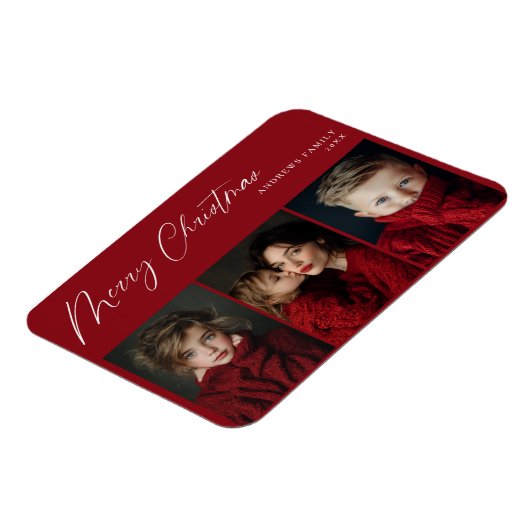 Red Three photo Christmas Holiday Design Magneet (Linkerzijde)