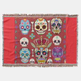 Red Throw - Large Rug - Gothic Skull -  Deken