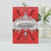 Red Tiara & Damask Quinceanera Invitation (Debout devant)