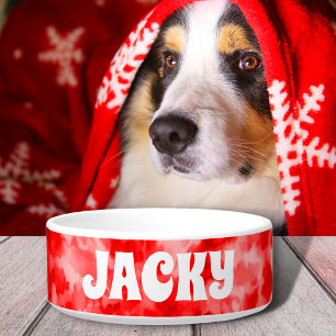Red Tie Dye Gepersonaliseerde Hond- of Kattennaam Voerbakje