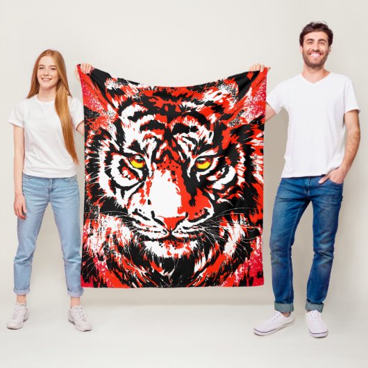 Red Tiger Head - Tiger Fleece Blanket (In situ)