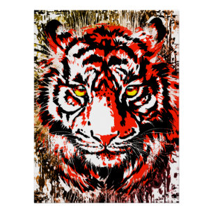 Red Tiger Head - Tiger Poster print glossy Perfect Poster