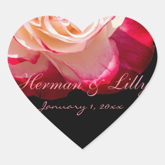 Red Tipped White Rose Personalized Wedding Hart Sticker (Voorkant)