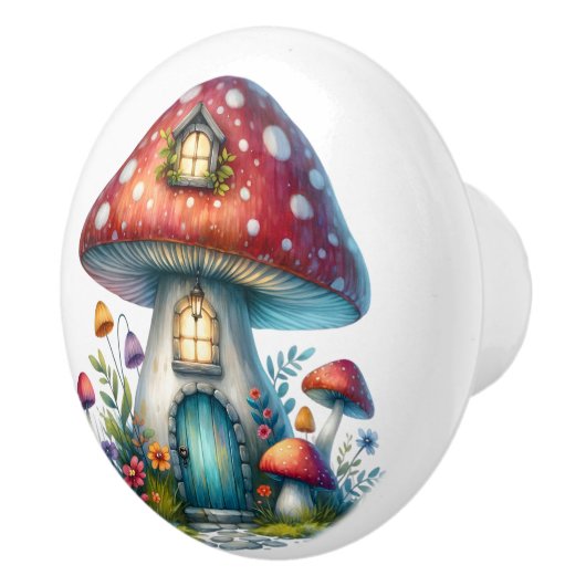 Red Toadstool Fairy House Keramische Knop (Rechts)