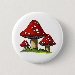 Red Toadtstools, paddenstoel: Freehand Art Ronde Button 5,7 Cm